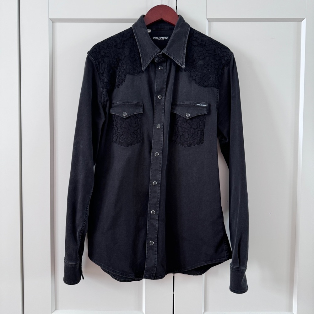 Dolce & Gabbana Lace Denim Shirt - Black